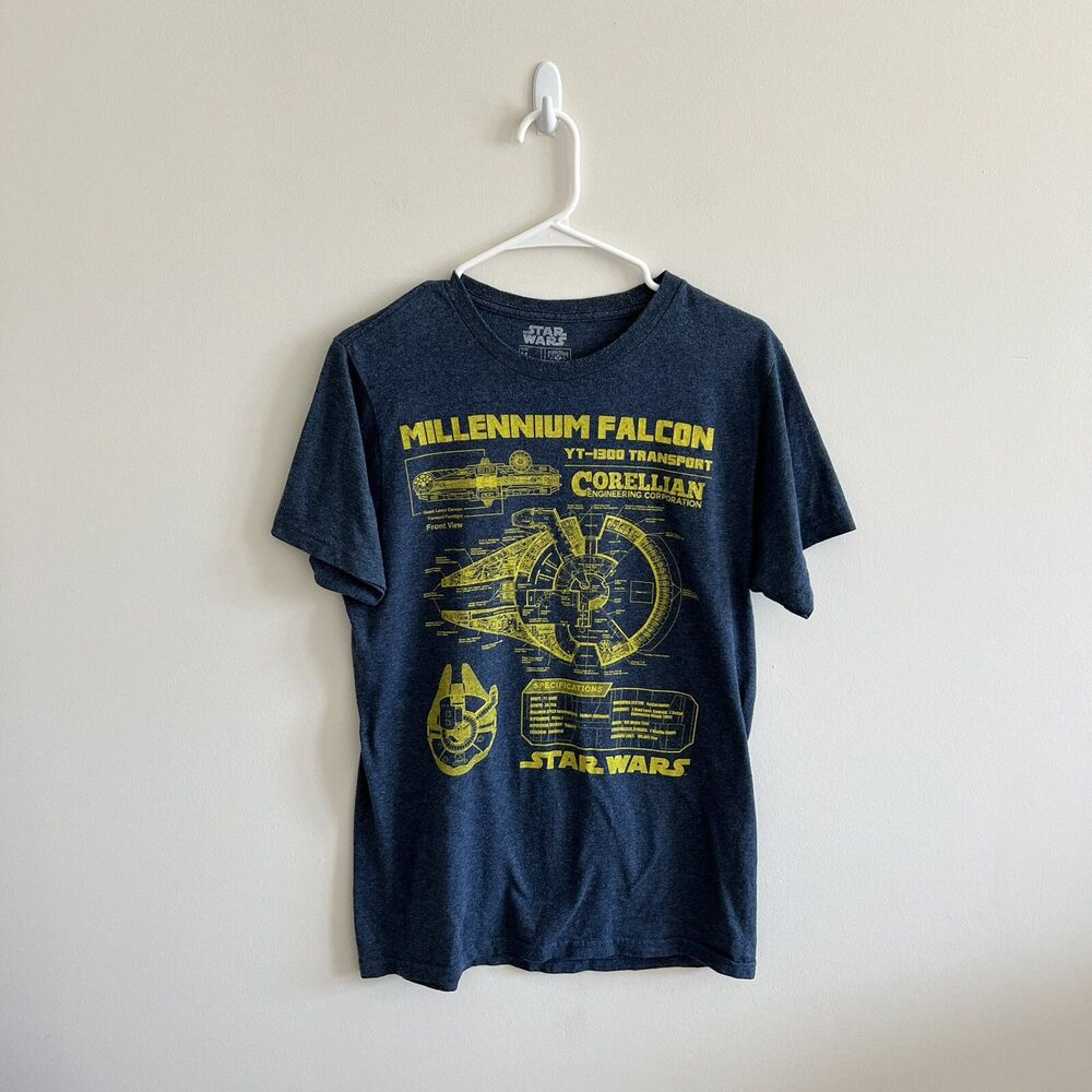 STAR WARS graphic t shirt millenium falcon mens size medium in blue
